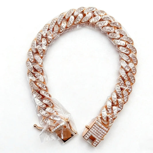 Rose Gold Diamond-Decorated Cuban-Style Cat Chain Suitable for Medium and Small Cats, Featuring a Secure Buckle; Fashionable Pet Jewelry Accessory