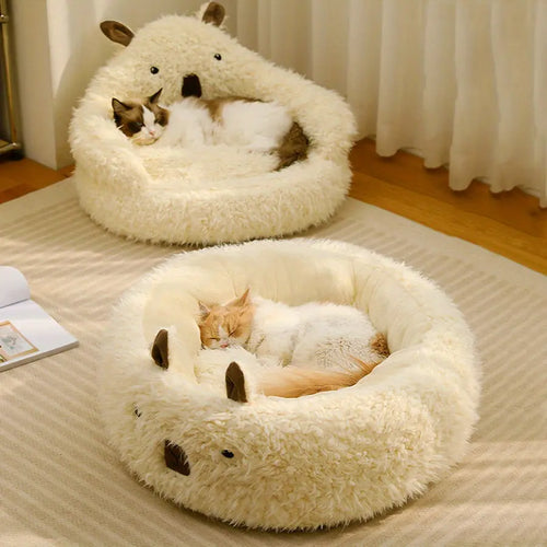 Cozy Alpaca-Style Pet Bed for Cats & Dogs - All-Season Deep Sleep Nest, Warm Padded Mat for Autumn & Winter Comfort Pet Beds for Cats Cozy Dog Bed