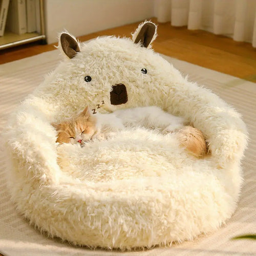 Cozy Alpaca-Style Pet Bed for Cats & Dogs - All-Season Deep Sleep Nest, Warm Padded Mat for Autumn & Winter Comfort Pet Beds for Cats Cozy Dog Bed